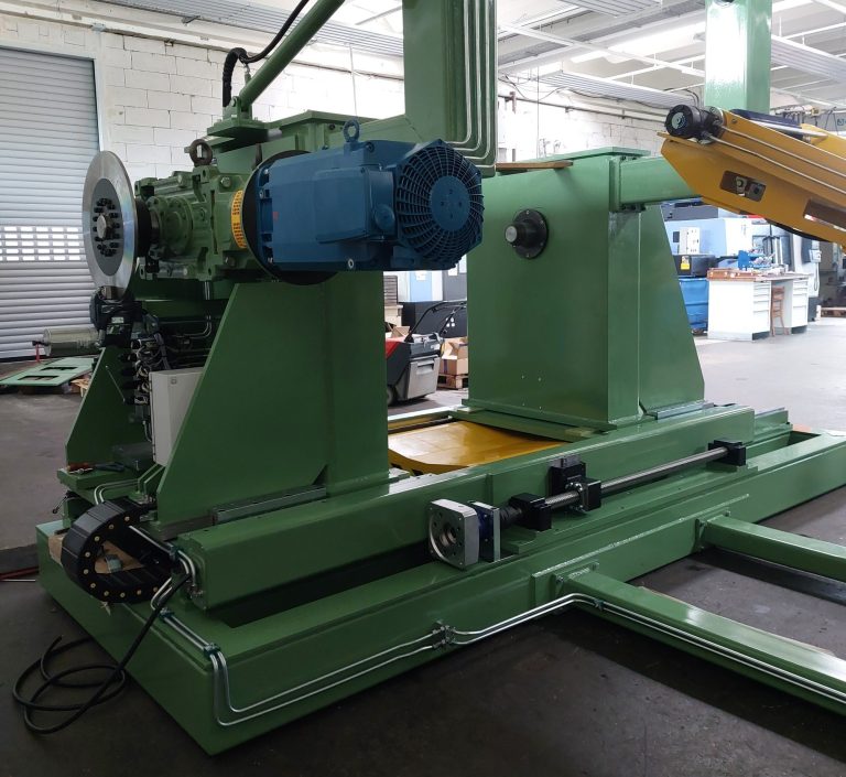 Abwickelhaspel mit Antrieb, Modell NO6-360C-APs-HQm Abwickelhaspel 600 Kg Tragkraft mit Antrieb, Kegelradspreizung, Schmalband-Andruckarm und manueller Haspelverfahrung