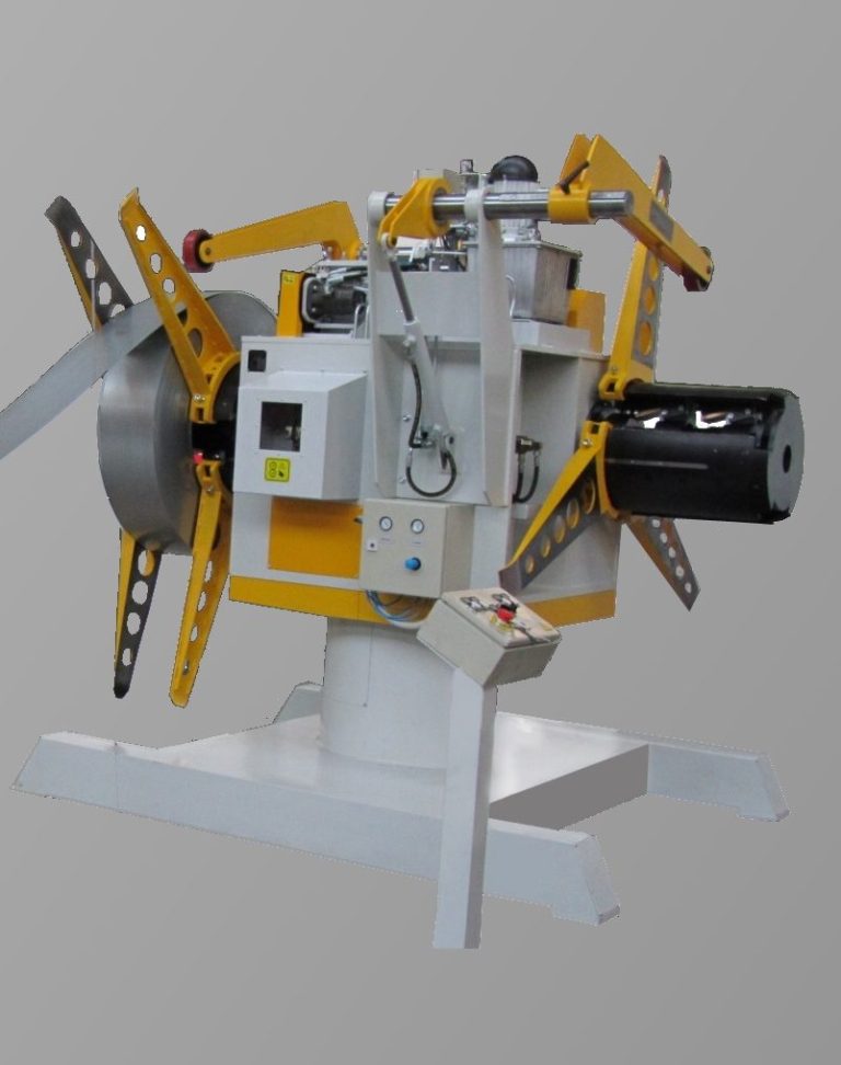 Doppelhaspel ohne Antrieb Modell 2xO50-400V-H-AH-Hi Doppelhaspel ohne Hauptantrieb. Mit hydraulischer Spreizung und Andruckarmen sowie Hilfsantieben zum Vor- und Rückspulen der Bänder