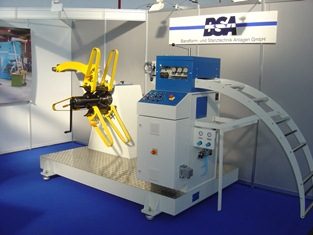 Abwickelhaspeln mit Antrieb und einer Coil -Anschlagplatte